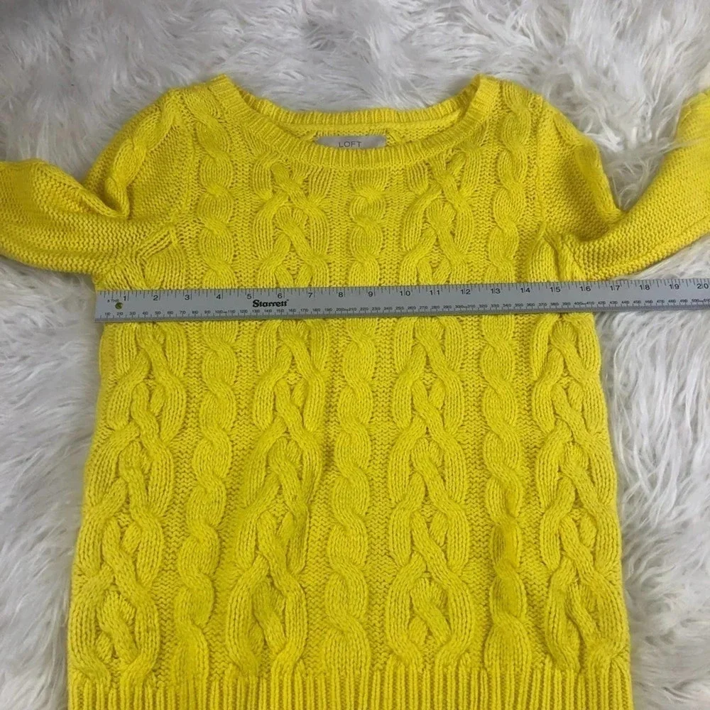 LOFT Ann Taylor Cable Knit Crewneck Pullover Sweater XS Sunshine Yellow 6104